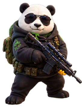 Bamboo the panda, armed and ready