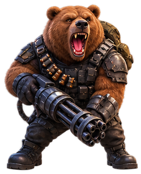 Brutus the bear, armed and ready