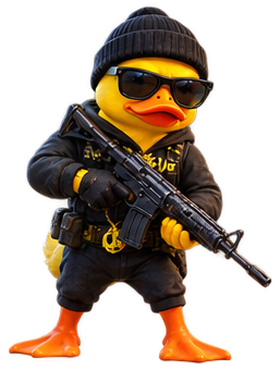 Duckifer the duck, armed and ready