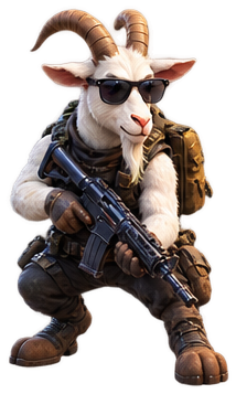 Goaty the goat, armed and ready
