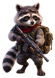 Trashy the raccoon, armed and ready